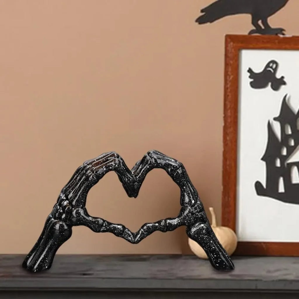 Halloween Skeleton Decorations Gothic Heart Sculpture with Detailed Hands for Shelves