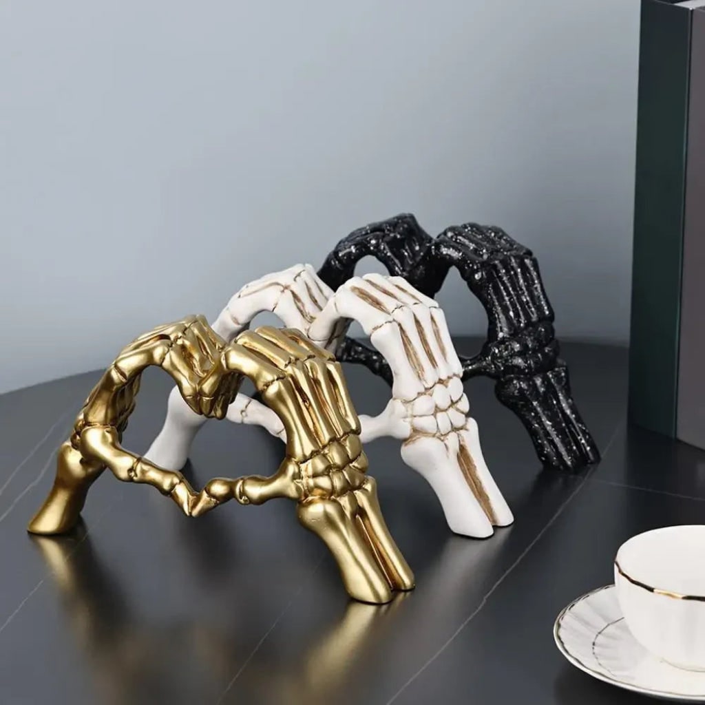 Halloween Skeleton Decorations Gothic Heart Sculpture with Detailed Hands for Shelves