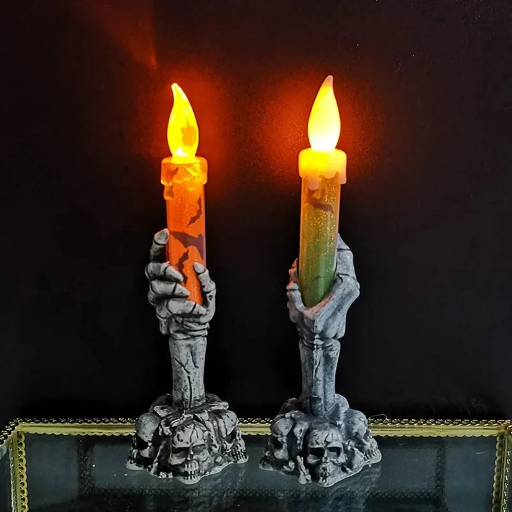 Halloween Decorations LED Skull Candle Holders with Warm Glow for Mantels and Party Tables