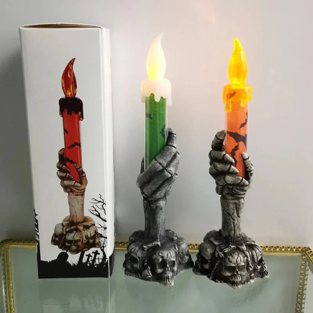 Halloween Decorations LED Skull Candle Holders with Warm Glow for Mantels and Party Tables