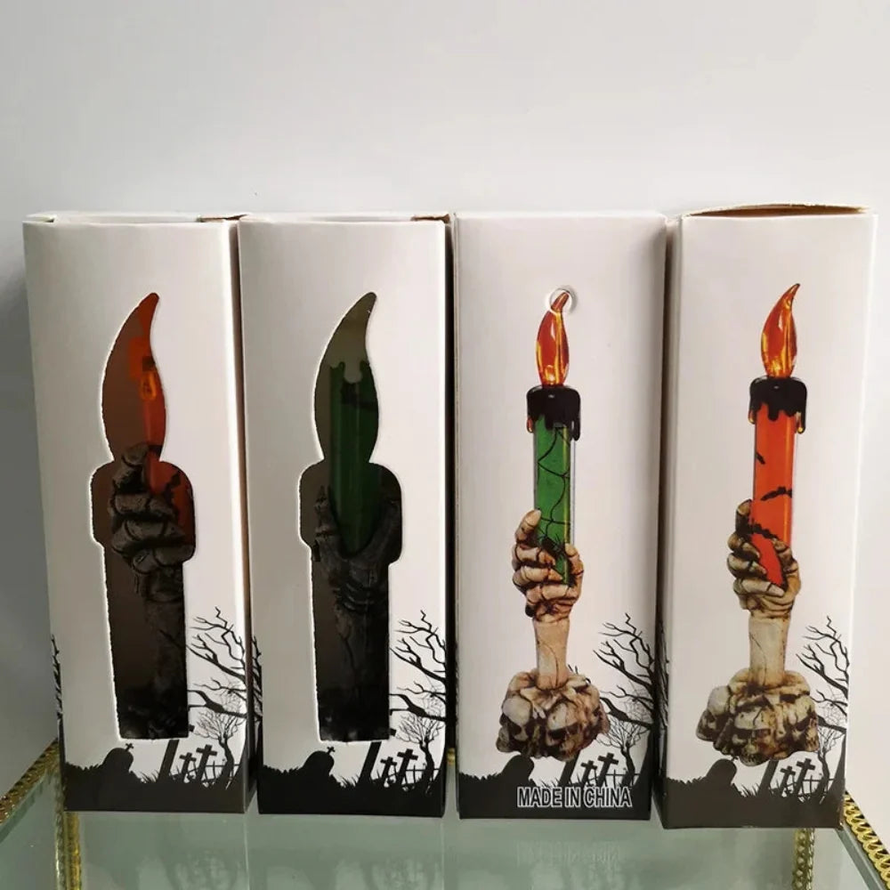 Halloween Decorations LED Skull Candle Holders with Warm Glow for Mantels and Party Tables