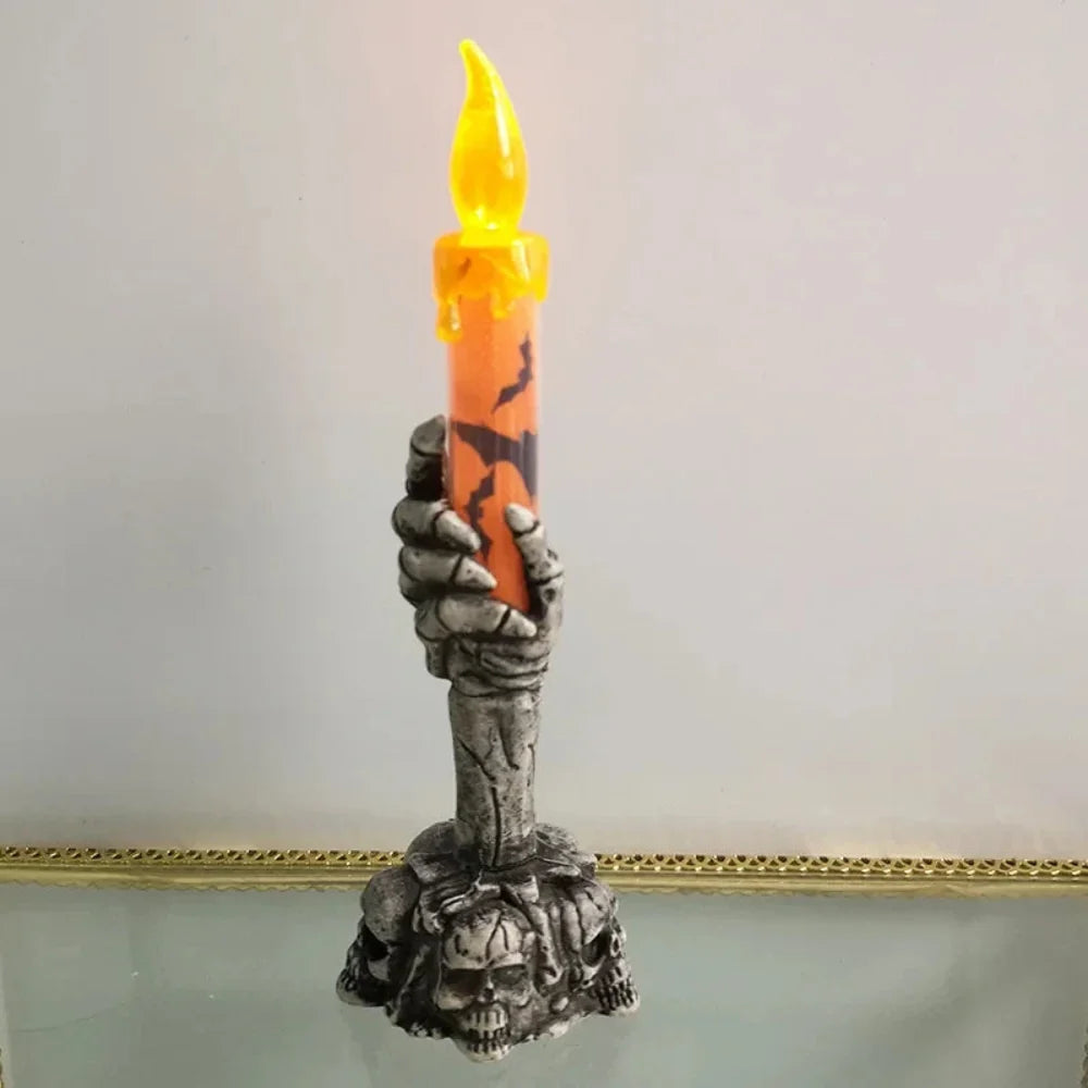 Halloween Decorations LED Skull Candle Holders with Warm Glow for Mantels and Party Tables