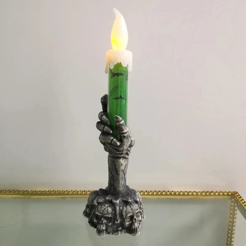 Halloween Decorations LED Skull Candle Holders with Warm Glow for Mantels and Party Tables