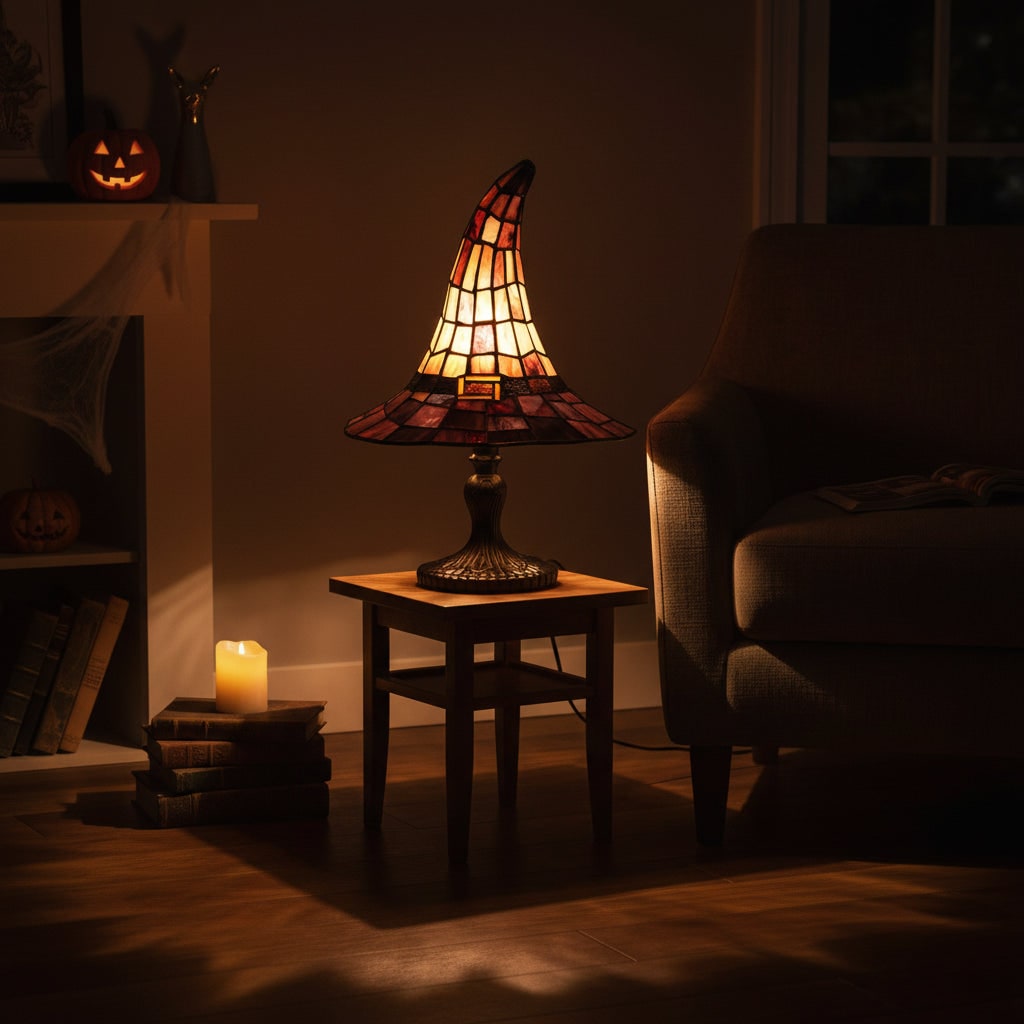 Halloween Decorations Witch Hat Table Lamp USB Powered Warm Glow for Shelves and Desks
