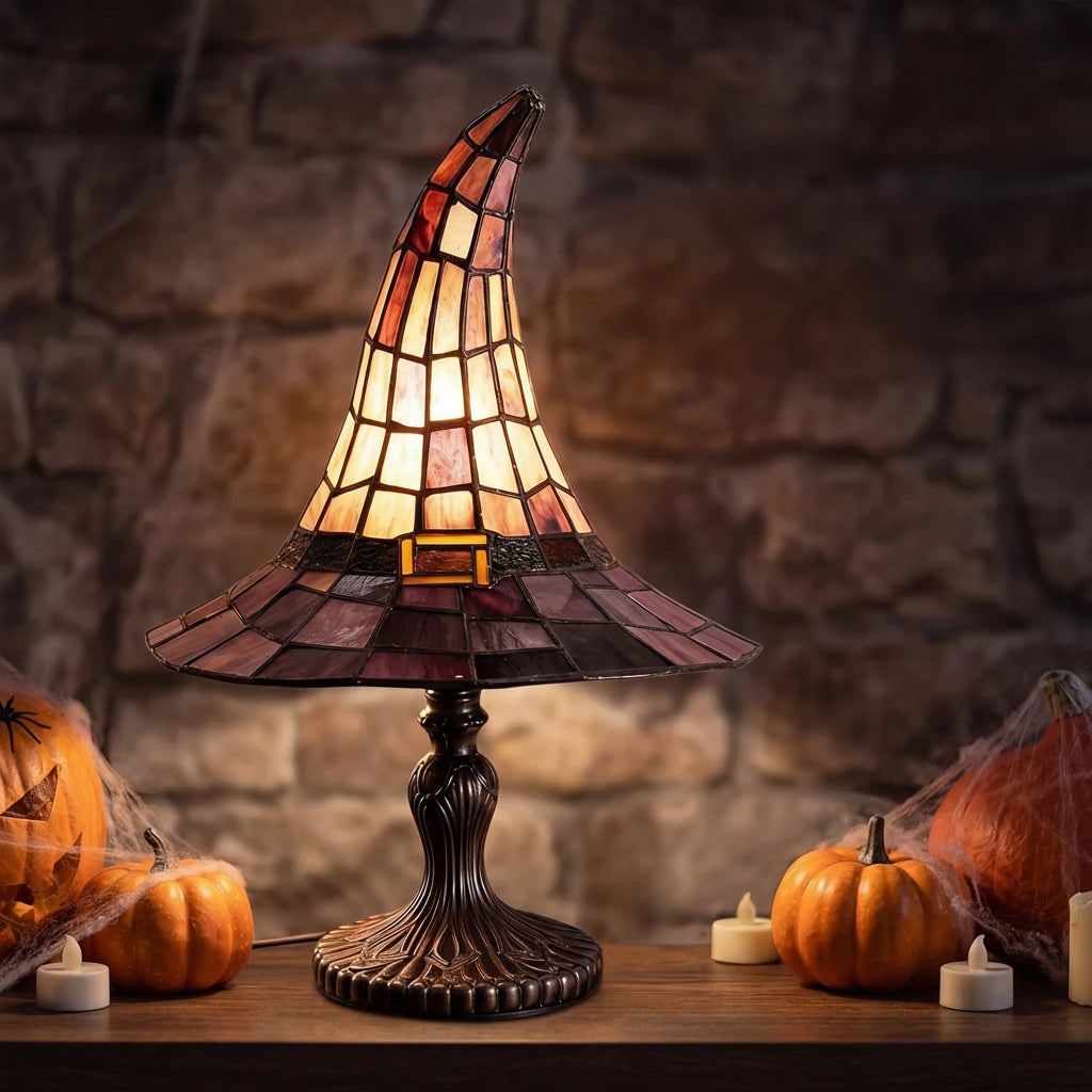 Halloween Decorations Witch Hat Table Lamp USB Powered Warm Glow for Shelves and Desks