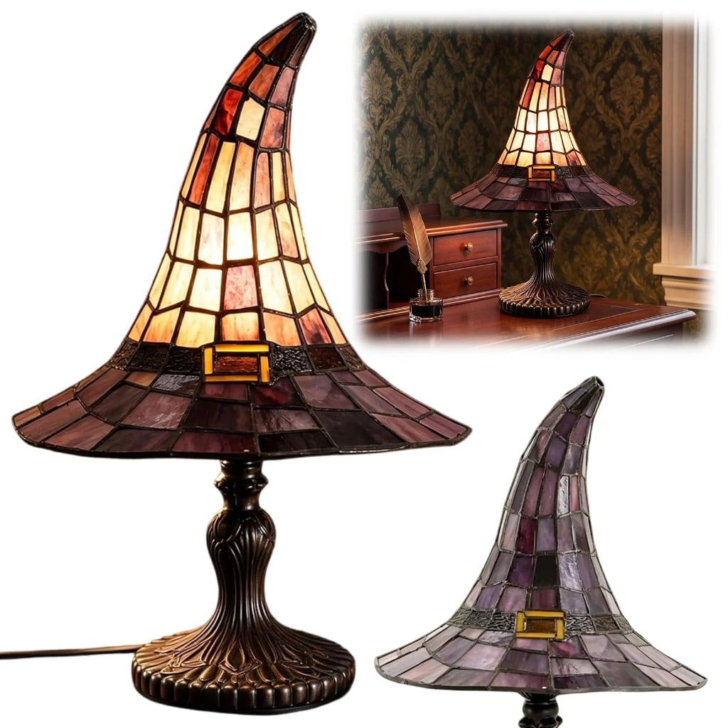Halloween Decorations Witch Hat Table Lamp USB Powered Warm Glow for Shelves and Desks