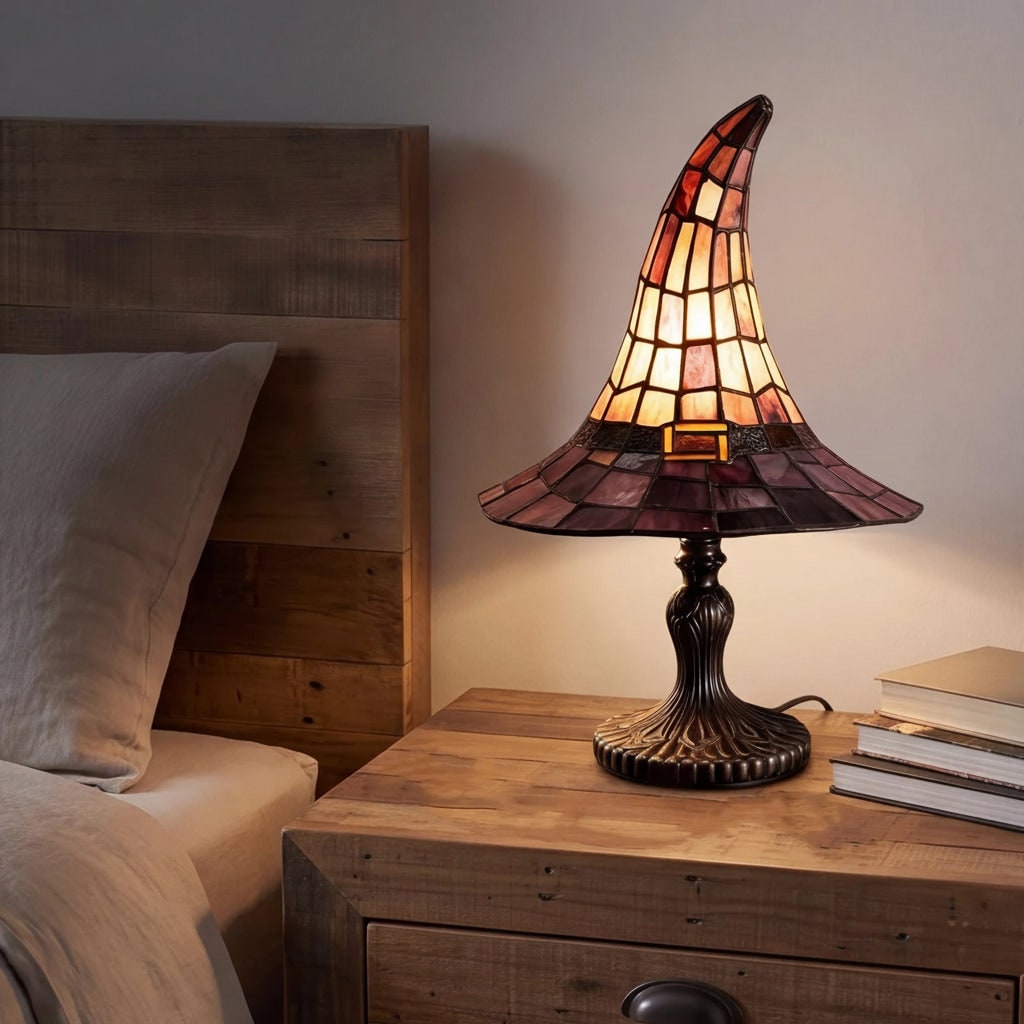 Halloween Decorations Witch Hat Table Lamp USB Powered Warm Glow for Shelves and Desks