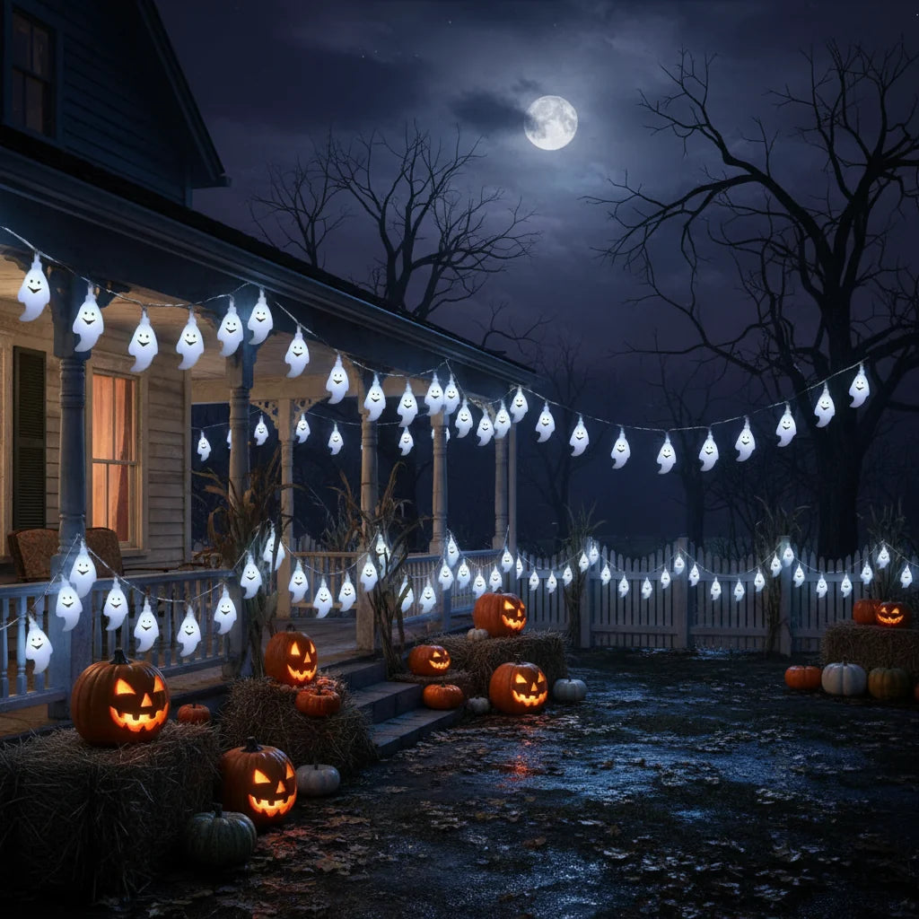 Halloween Decorations Ghost String Lights Battery Powered LED Set 1.5m with 10 Bulbs