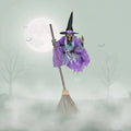 Scary Outdoor Halloween Decorations Hanging Witch on a Broom with Light Up Eyes