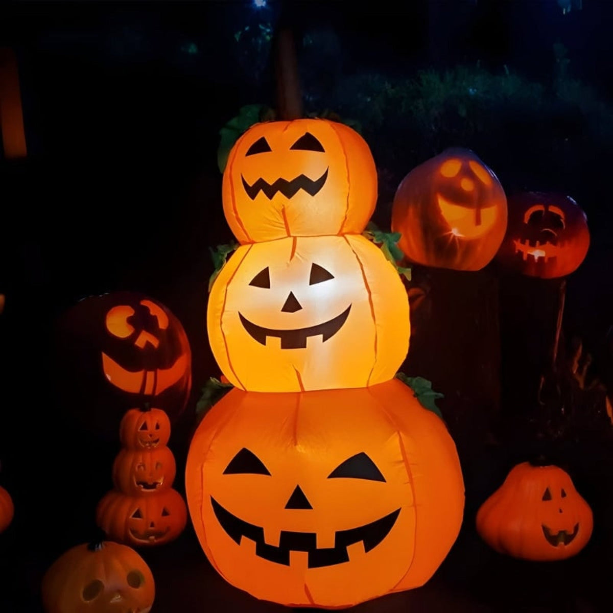 Halloween Decorations Outdoor Inflatable Three Tier Pumpkin Stack with Built In LED Lighting