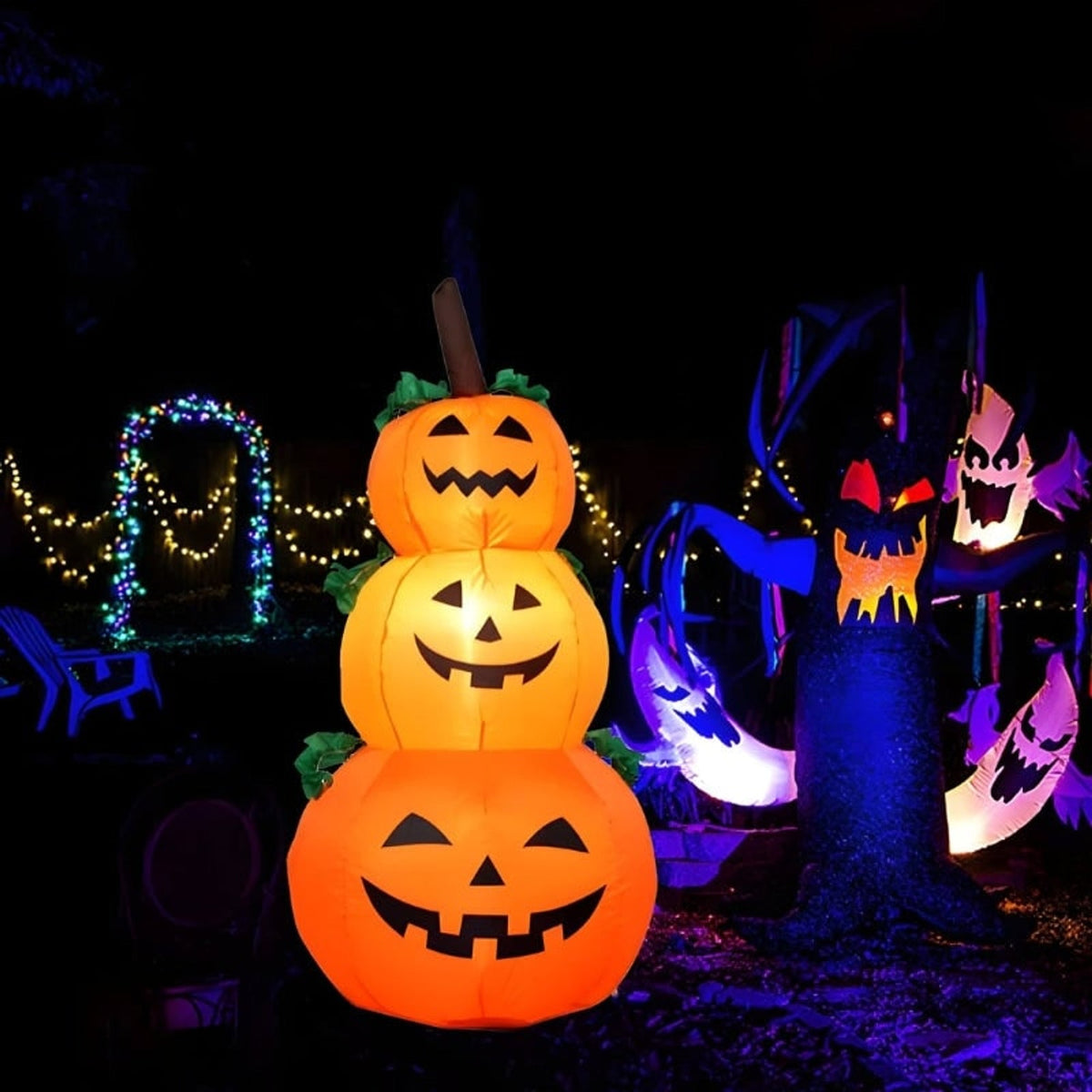 Halloween Decorations Outdoor Inflatable Three Tier Pumpkin Stack with Built In LED Lighting