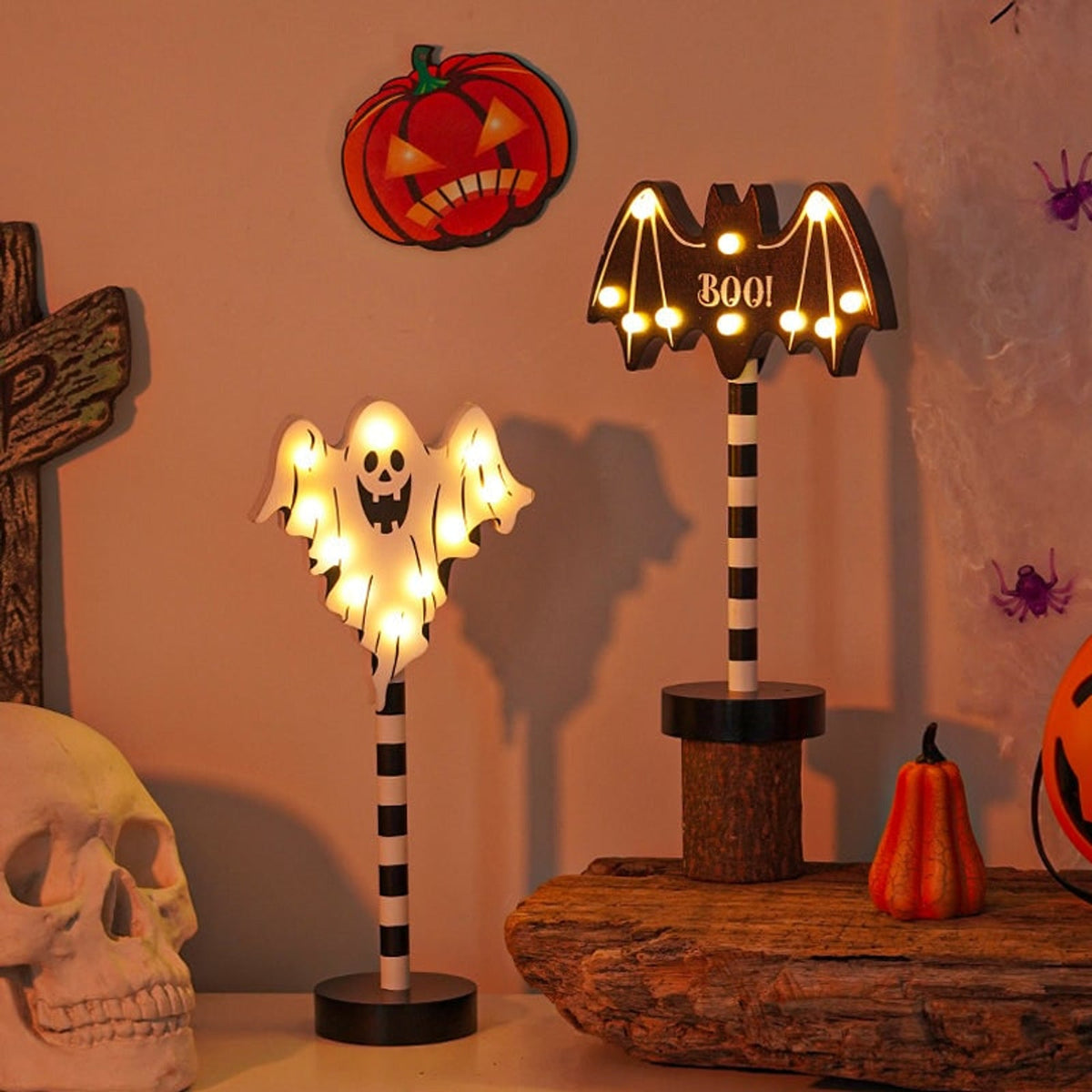 Halloween Party Decorations LED Tabletop Light with Standing Base for Indoor Shelf Display