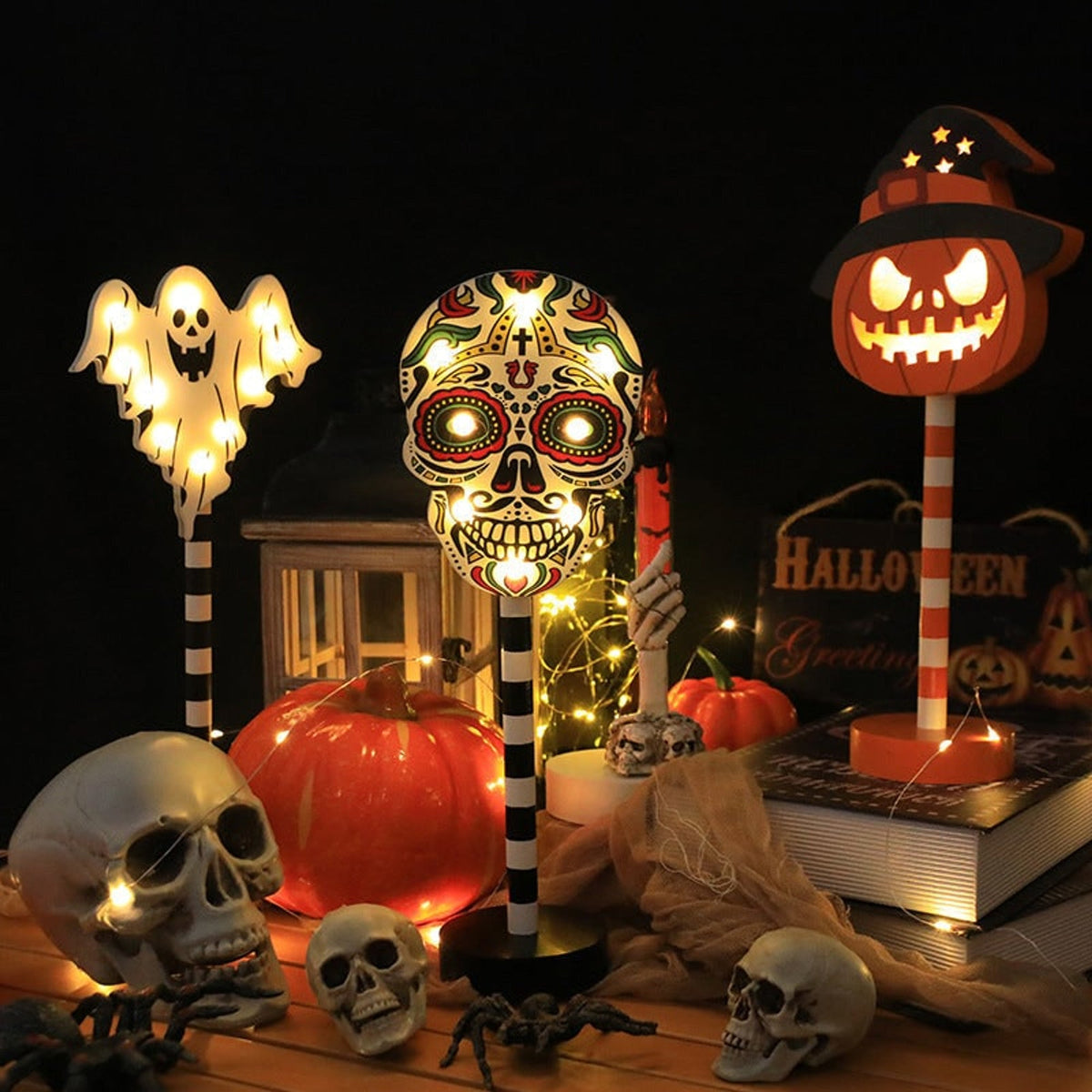Halloween Party Decorations LED Tabletop Light with Standing Base for Indoor Shelf Display