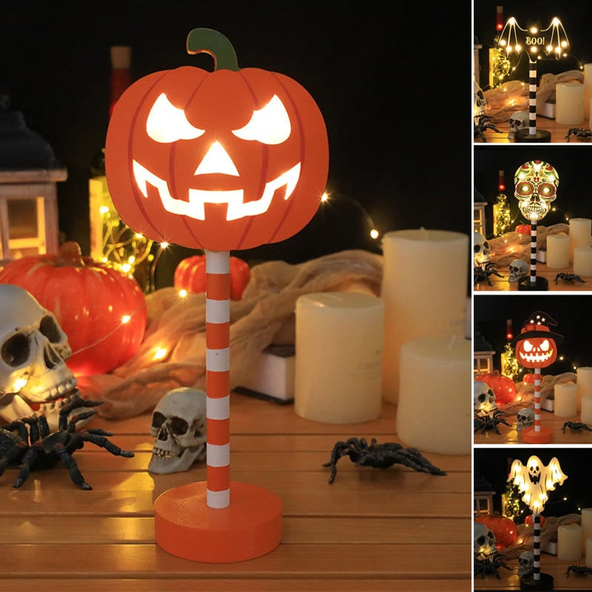 Halloween Party Decorations LED Tabletop Light with Standing Base for Indoor Shelf Display