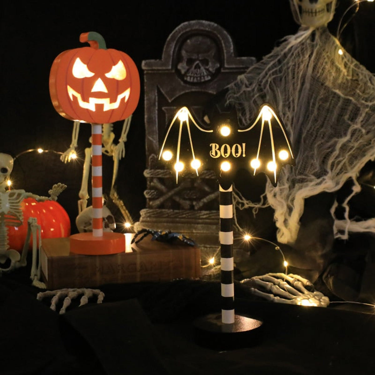 Halloween Party Decorations LED Tabletop Light with Standing Base for Indoor Shelf Display