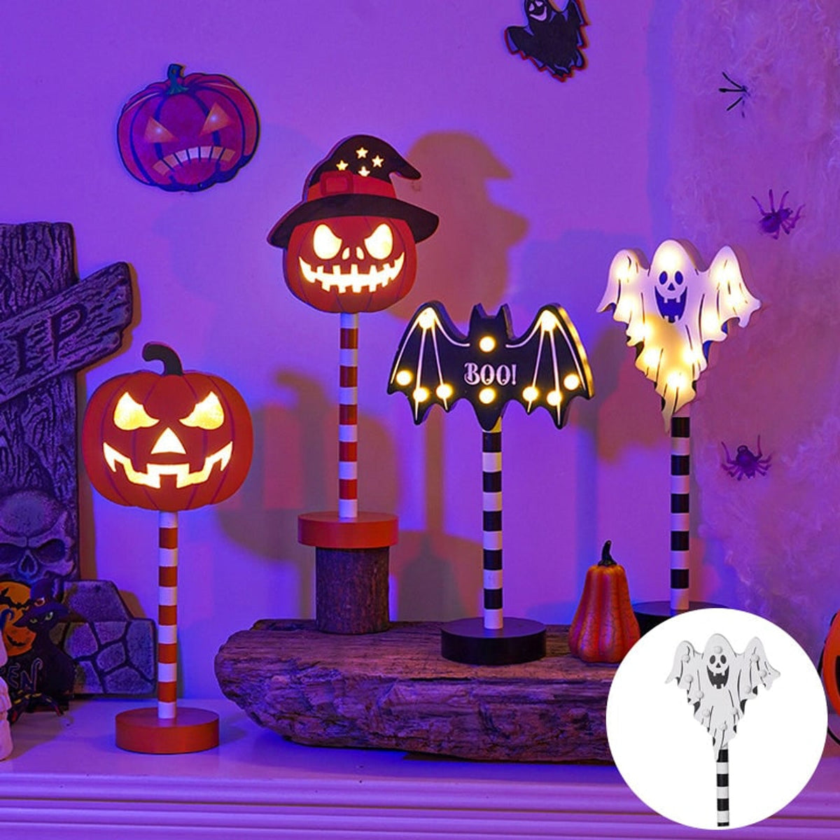 Halloween Party Decorations LED Tabletop Light with Standing Base for Indoor Shelf Display