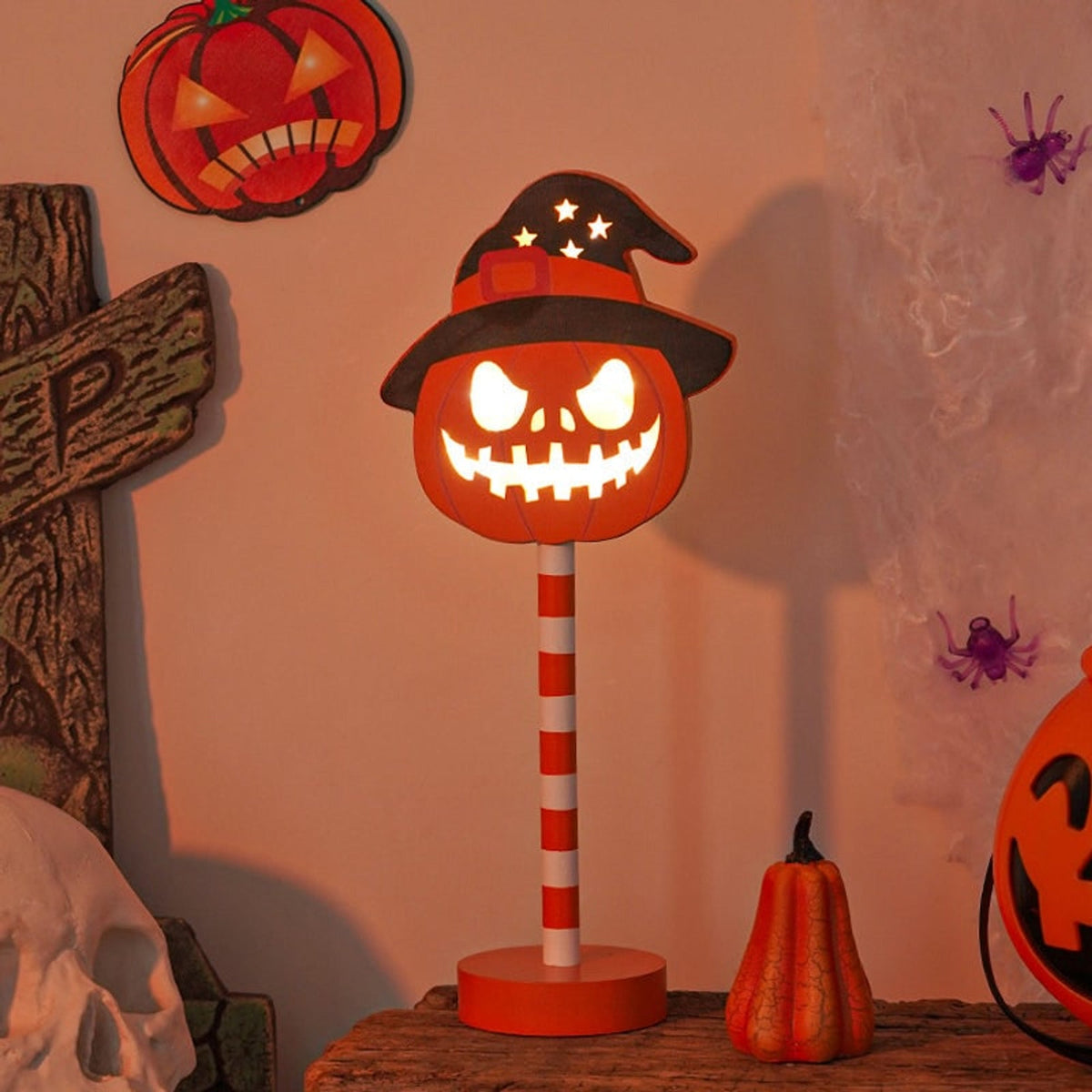 Halloween Party Decorations LED Tabletop Light with Standing Base for Indoor Shelf Display