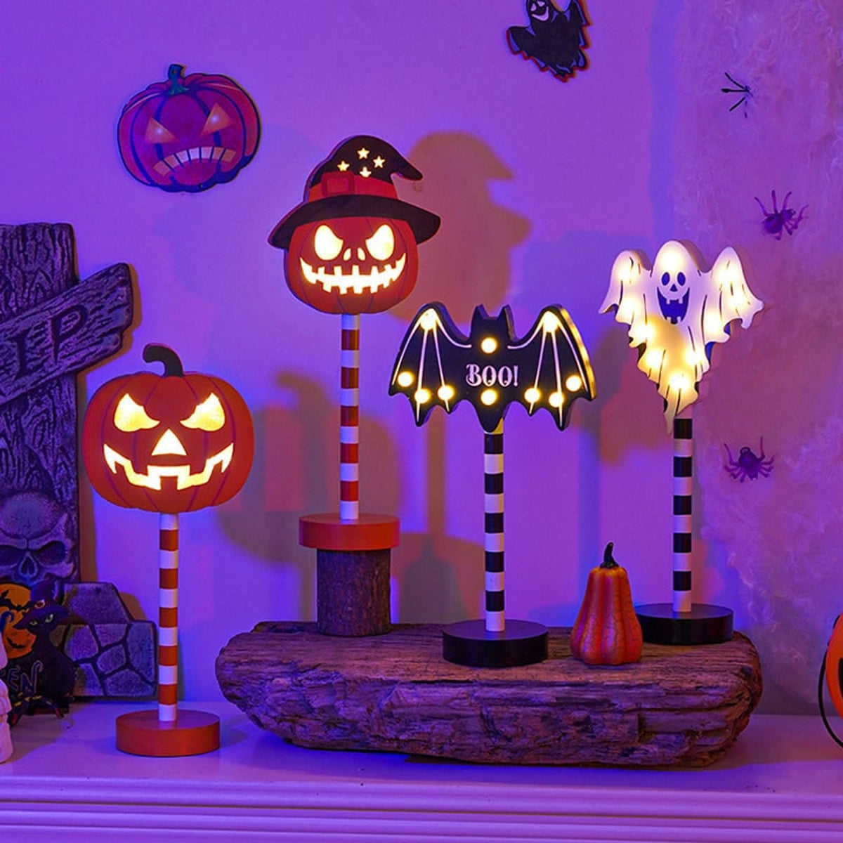 Halloween Party Decorations LED Tabletop Light with Standing Base for Indoor Shelf Display