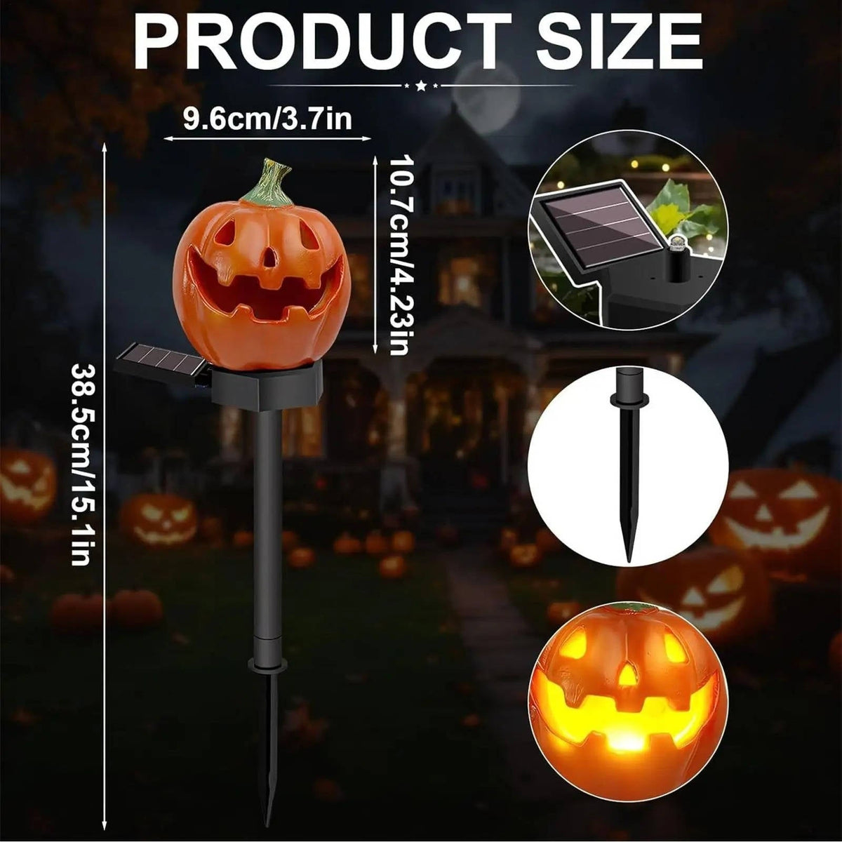 Halloween Jack O Lantern Solar Pathway Lights Weatherproof Yard Stakes with Auto On Sensor