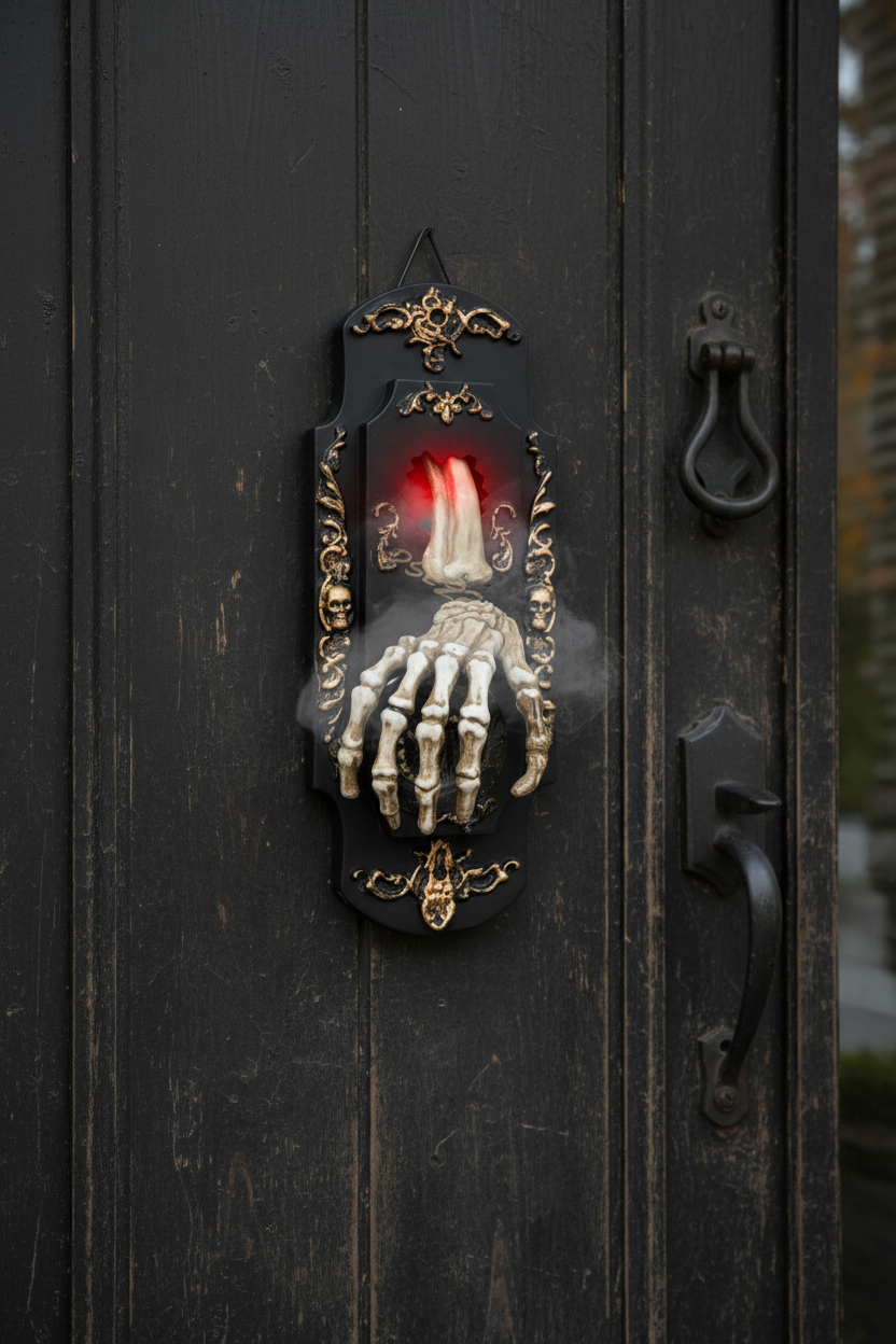Halloween Skeleton Decorations Interactive Doorbell Prop with Touch Sound and Smoke Effect