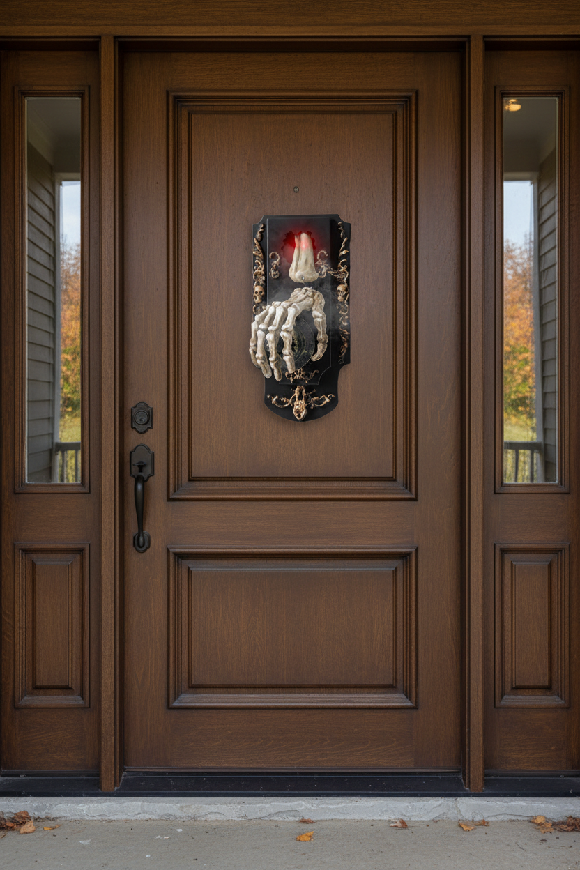 Halloween Skeleton Decorations Interactive Doorbell Prop with Touch Sound and Smoke Effect