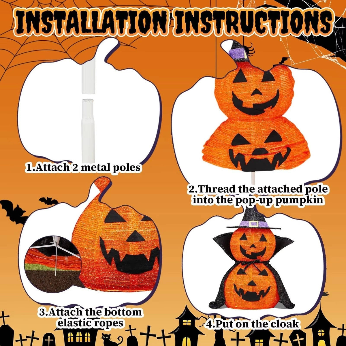 Halloween Pumpkin Decorations Lighted Stacked Jack O Lantern with Witch Hat and Cape