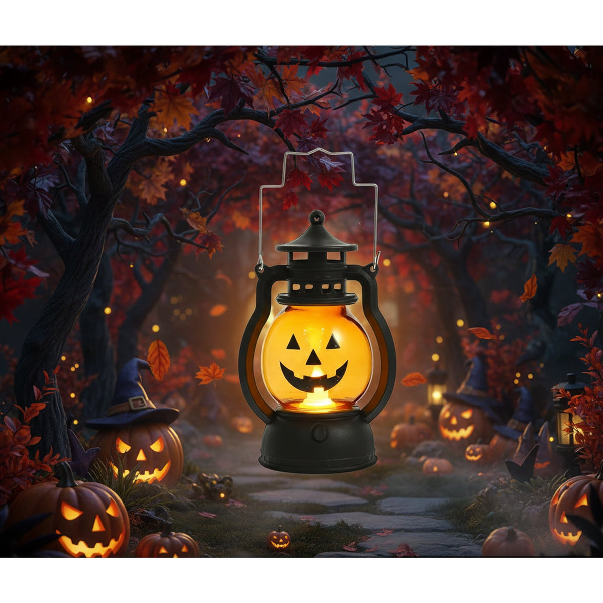 Halloween Party Decorations Battery Operated LED Pumpkin Lantern with Carry Handle