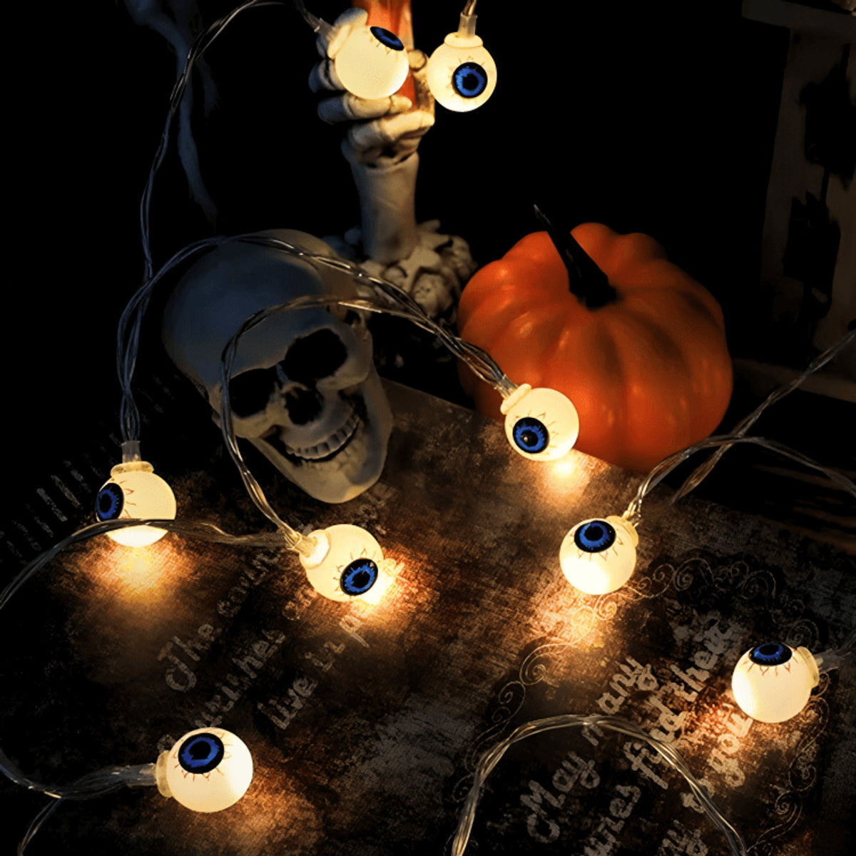 Halloween Party Decorations LED String Lights with Glowing Eyeball and Jack O Lantern Bulbs