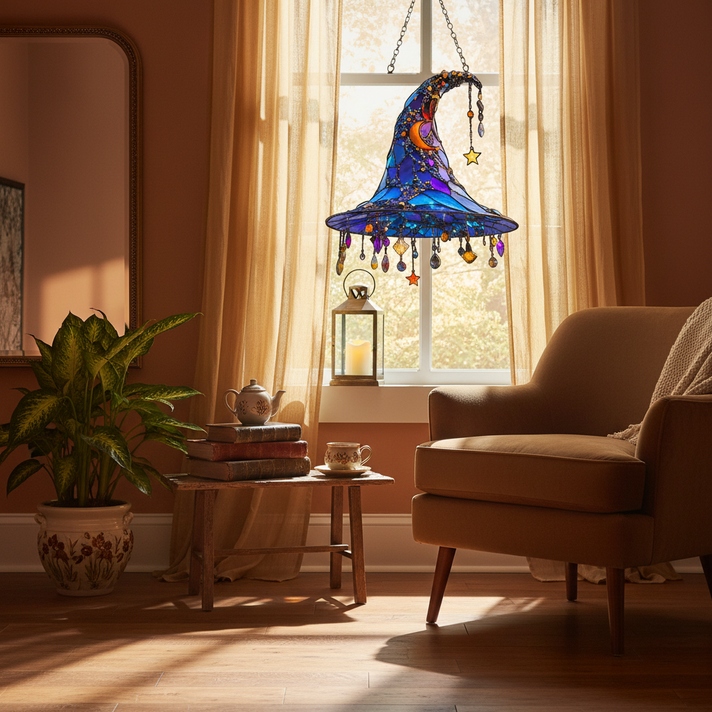 Halloween Decorations Hanging Witch Hat with Intricate Detailing for Mantels and Shelves