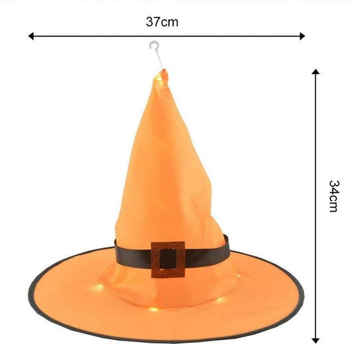 Halloween Witch Hat Lights Illuminated Conical Decor with 48 LED String and Hanging Hook