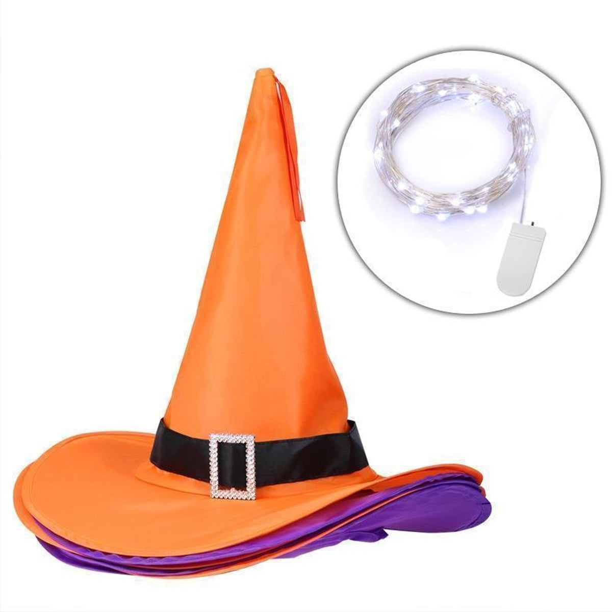 Halloween Witch Hat Lights Illuminated Conical Decor with 48 LED String and Hanging Hook