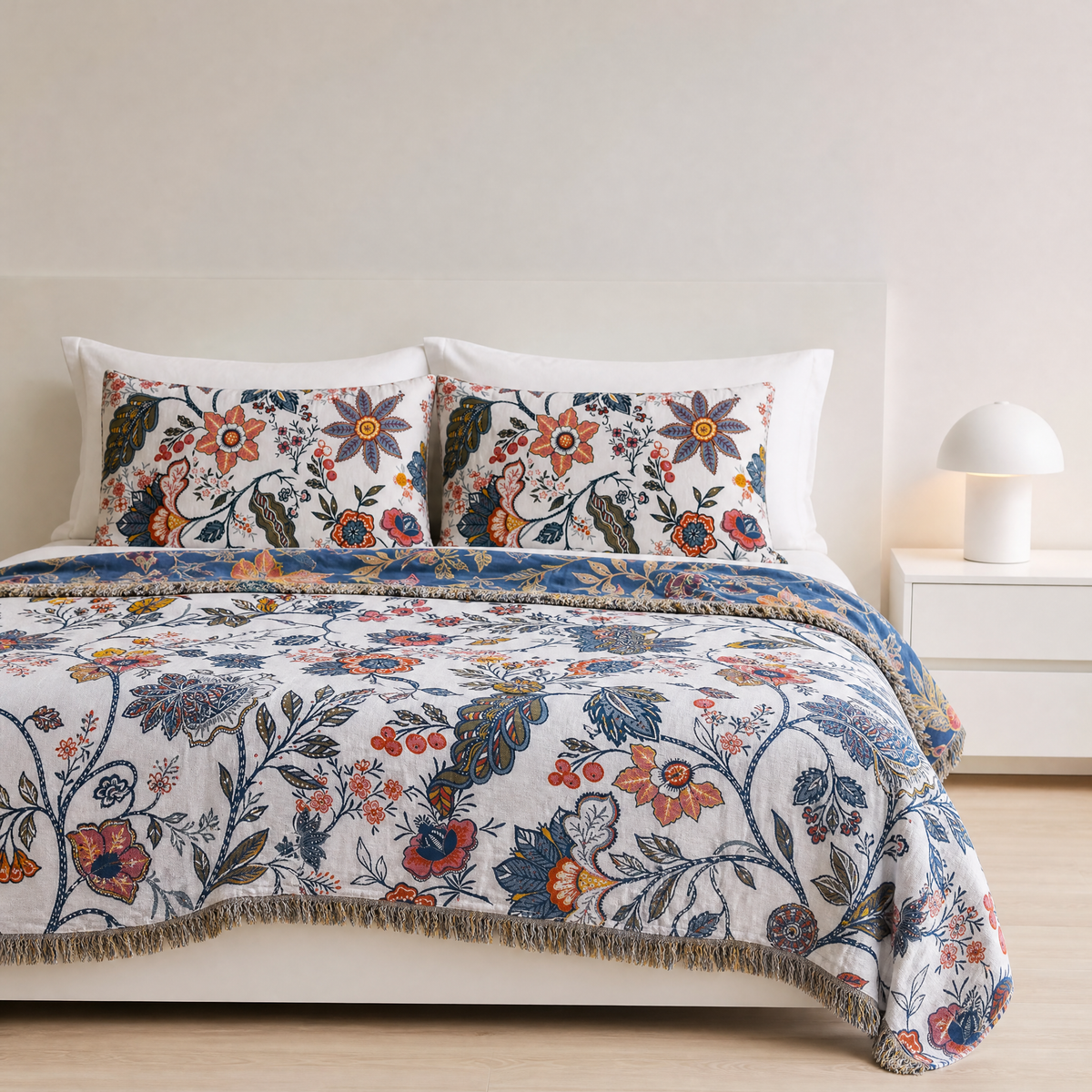 Cotton Blankets Artistic Floral Throw Reversible Jacquard for All Seasons