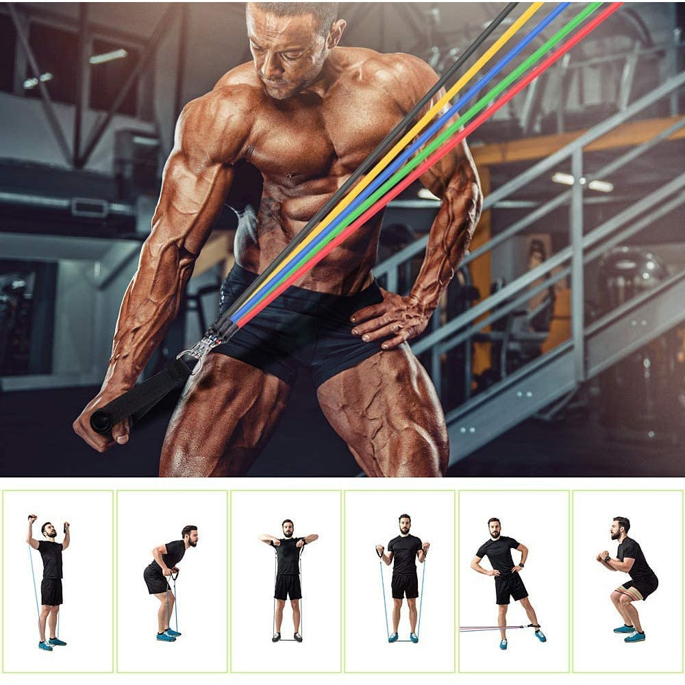 Resistance Bands Set 11 Piece Fitness Kit with Handles Anchor and Ankle Straps