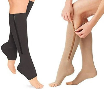 Compression Socks Zippered with Graduated Pressure and Supportive Calf Sleeve Design