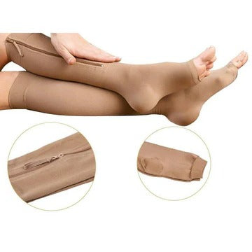 Compression Socks Zippered with Graduated Pressure and Supportive Calf Sleeve Design