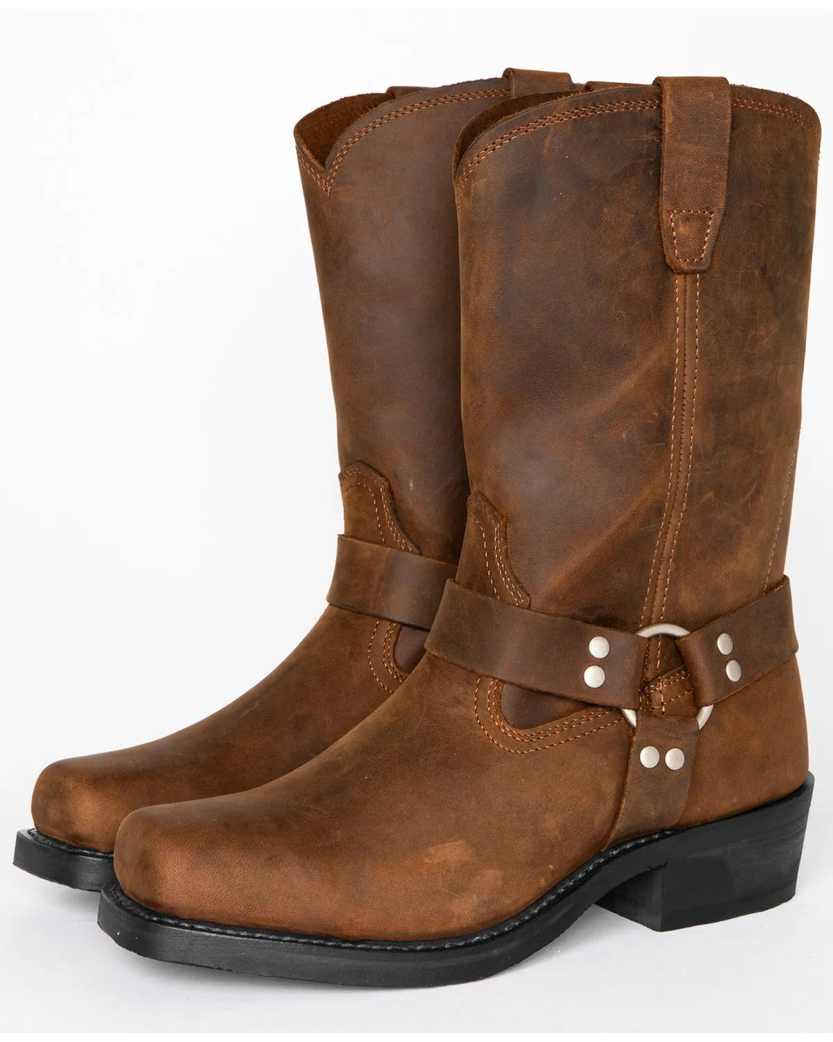 Winter Boots Leather Harness Style for Men with 11 Inch Tall Shaft and Buckle