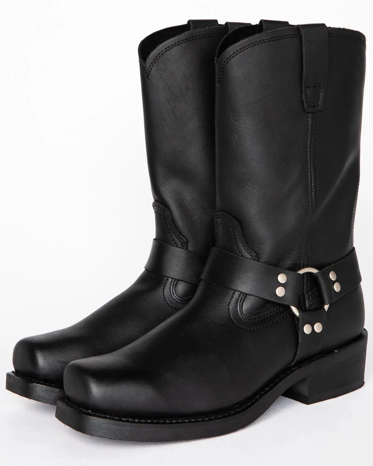 Winter Boots Leather Harness Style for Men with 11 Inch Tall Shaft and Buckle