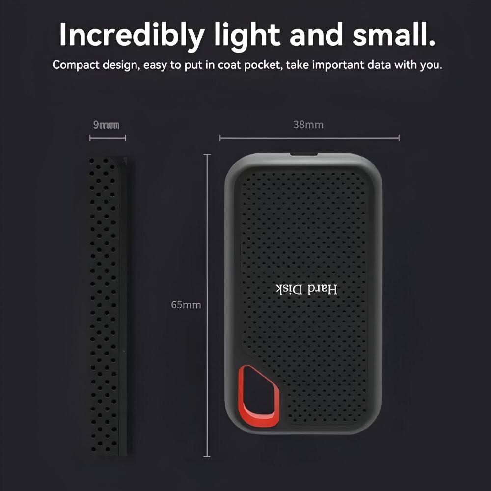 External SSD Portable Hard Drive with High Speed USB Data Transfer and Compact Build