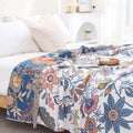 Cotton Blankets Artistic Floral Throw Reversible Jacquard for All Seasons