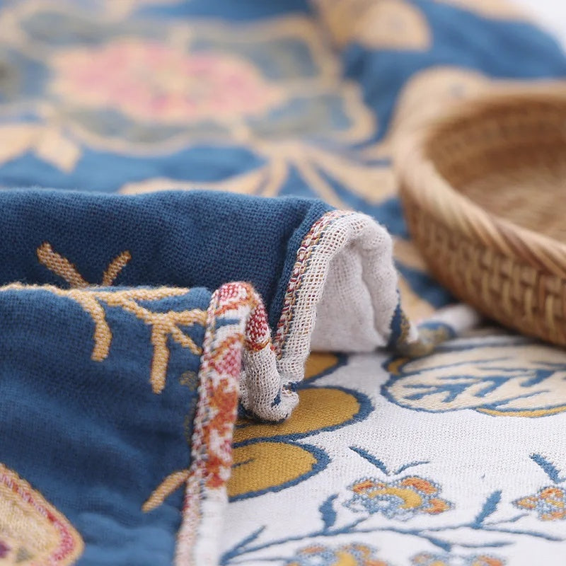 Cotton Blankets Artistic Floral Throw Reversible Jacquard for All Seasons