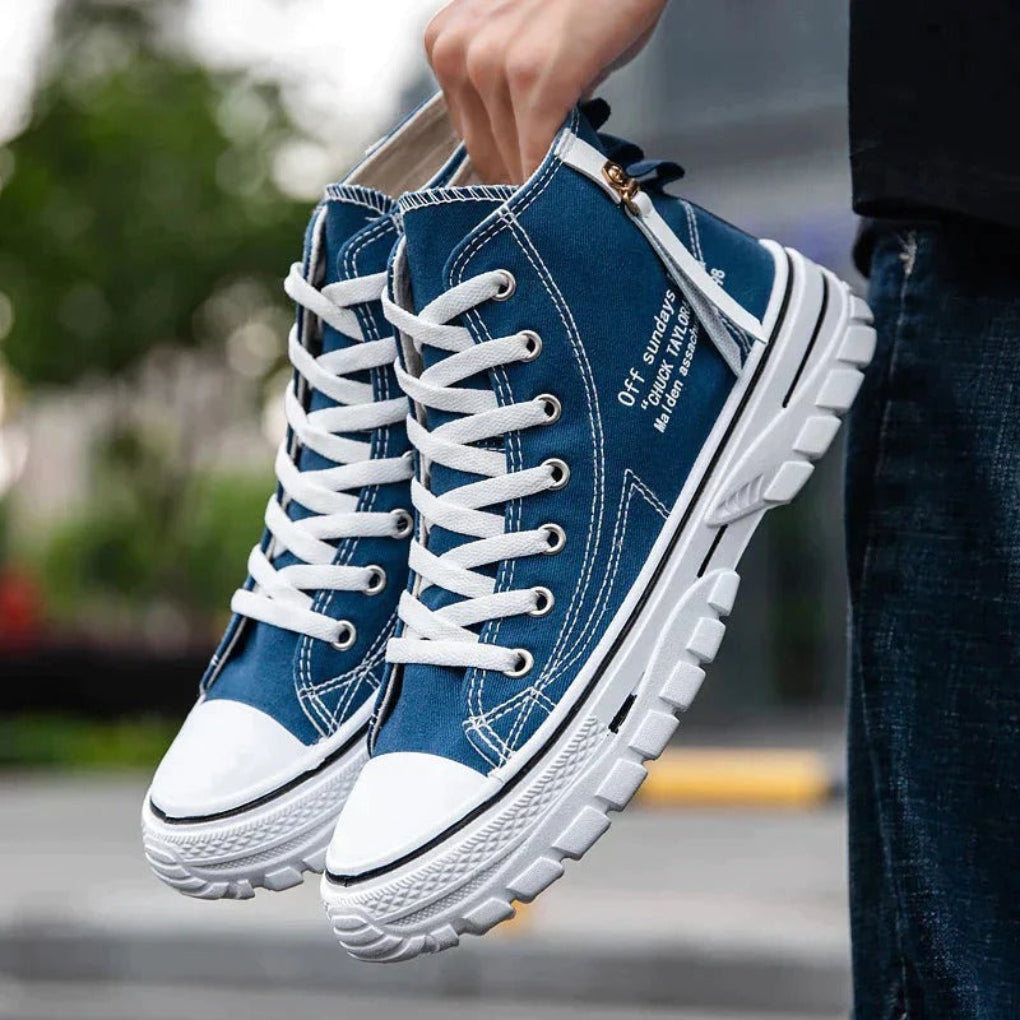 Winter Shoes Waterproof Canvas High Top Sneakers with Chunky Vulcanised Sole