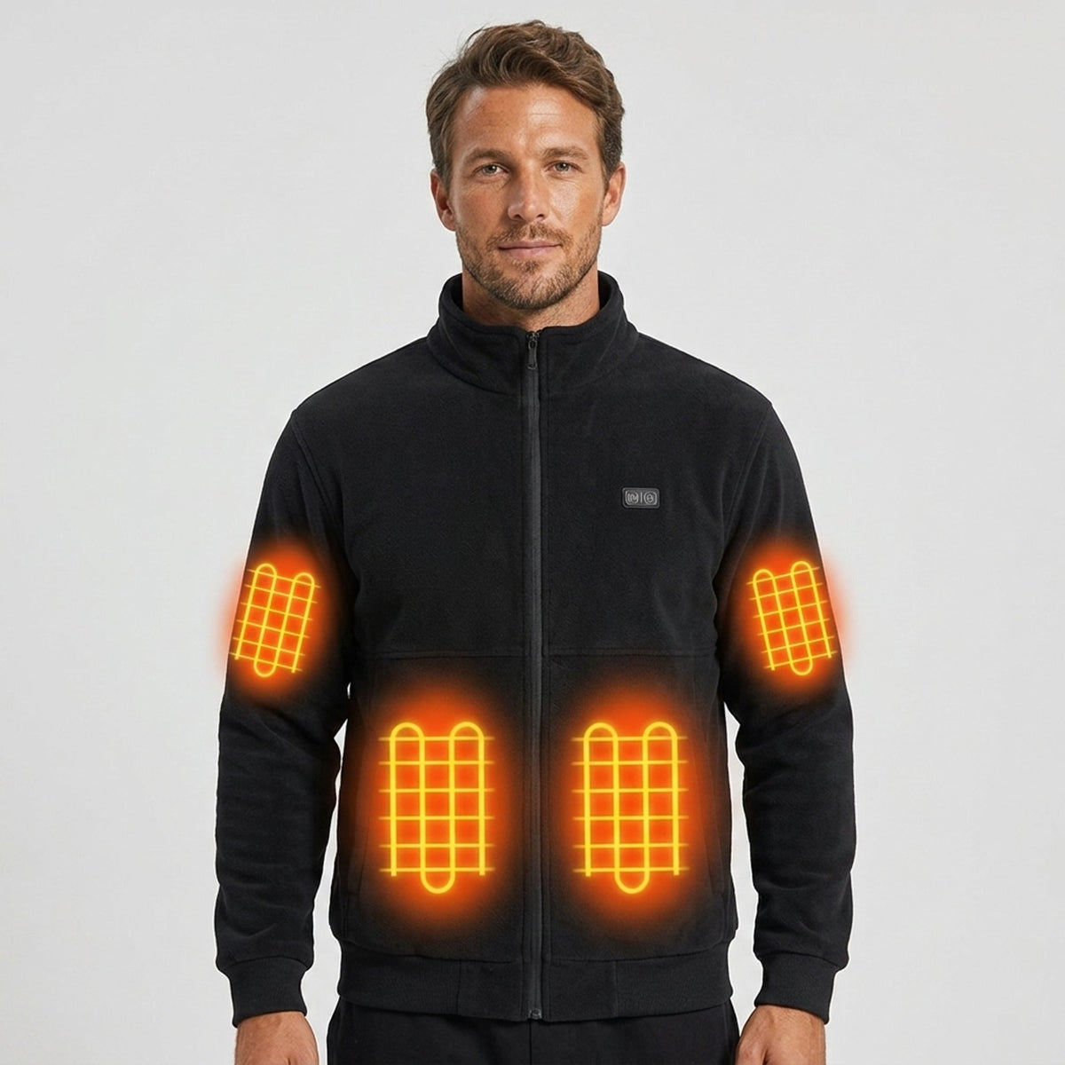 Heated Jacket Fleece with Stand Collar and Full Zip for Men in Cold Weather