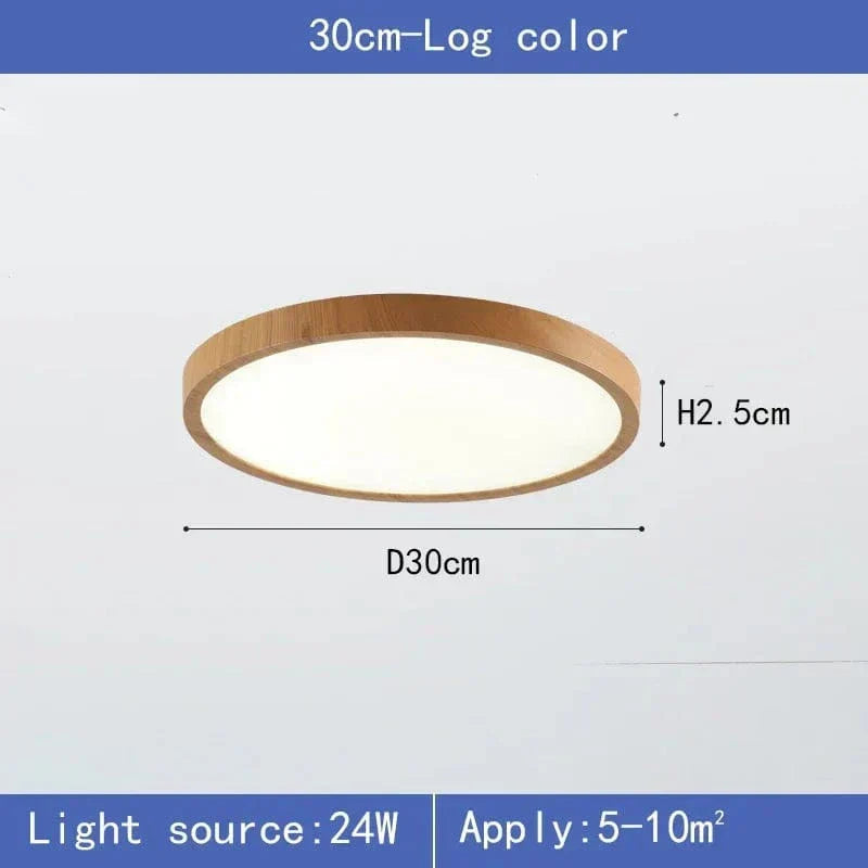 Ceiling Light Fixture Circular Ultrathin Wooden LED for Living Room and Bedroom