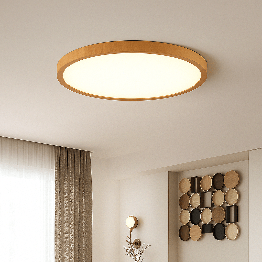 Ceiling Light Fixture Circular Ultrathin Wooden LED for Living Room and Bedroom