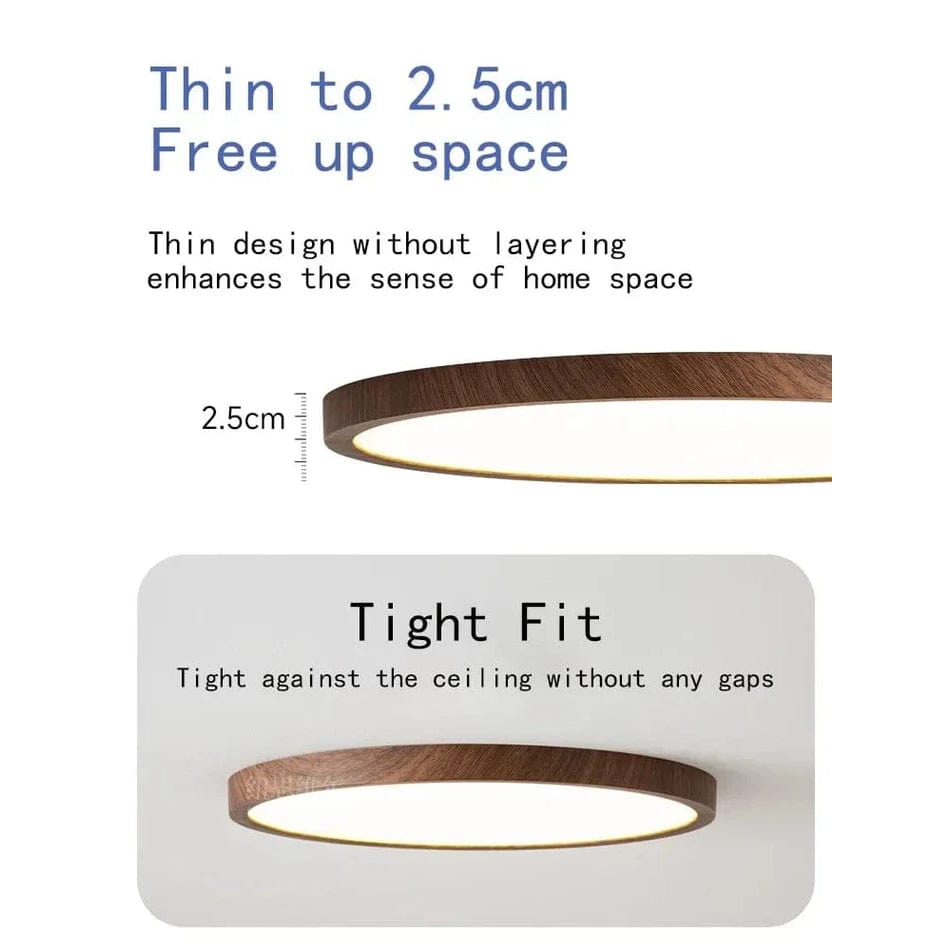 Ceiling Light Fixture Circular Ultrathin Wooden LED for Living Room and Bedroom