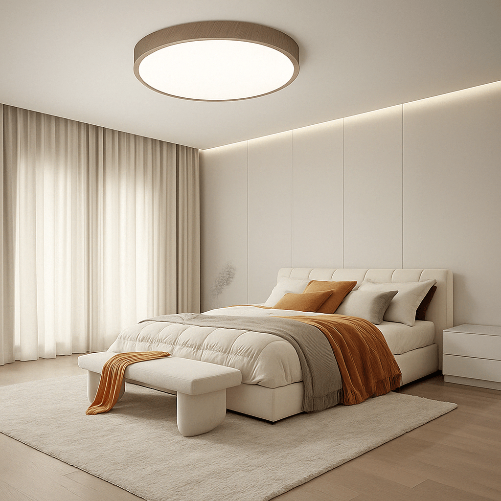 Ceiling Light Fixture Circular Ultrathin Wooden LED for Living Room and Bedroom