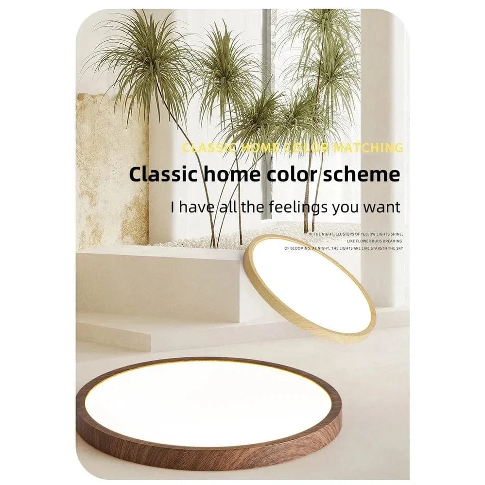 Ceiling Light Fixture Circular Ultrathin Wooden LED for Living Room and Bedroom