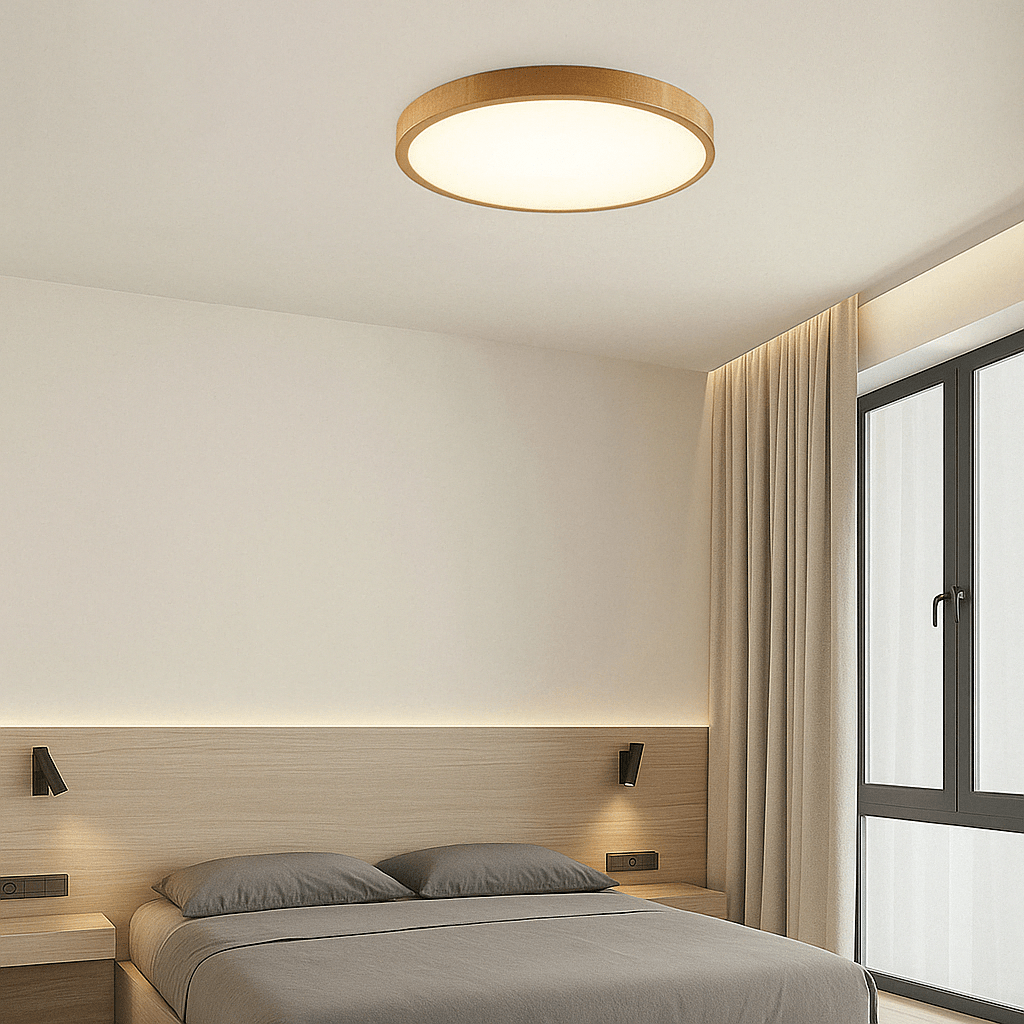 Ceiling Light Fixture Circular Ultrathin Wooden LED for Living Room and Bedroom