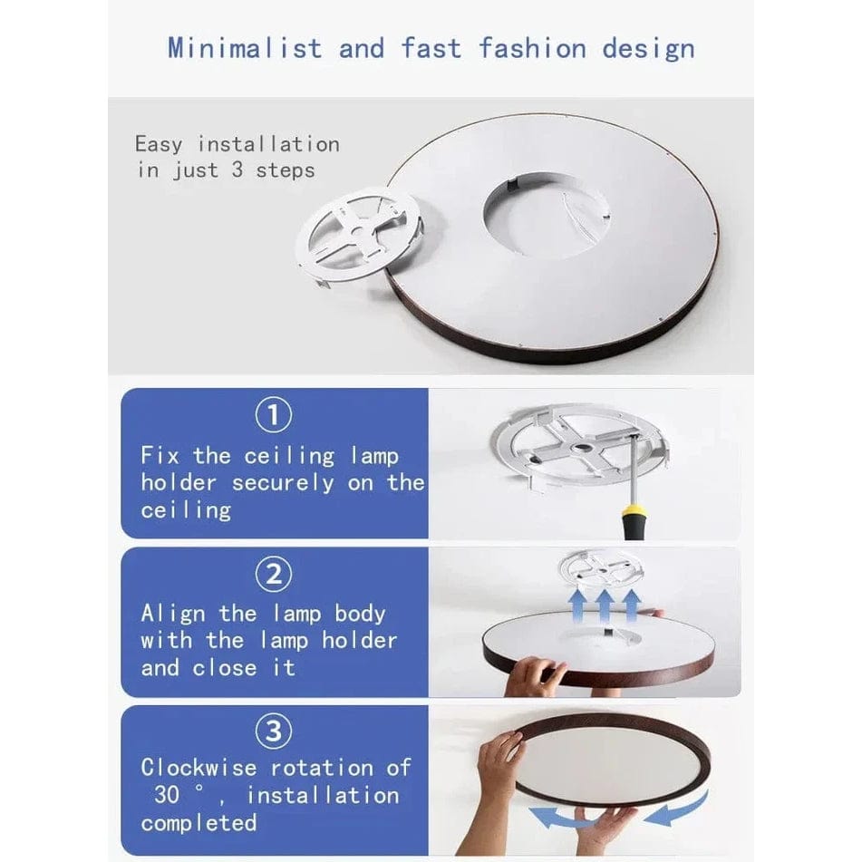 Ceiling Light Fixture Circular Ultrathin Wooden LED for Living Room and Bedroom