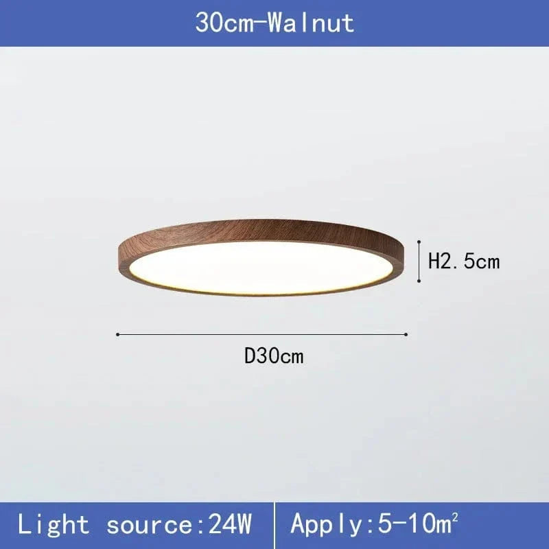 Ceiling Light Fixture Circular Ultrathin Wooden LED for Living Room and Bedroom